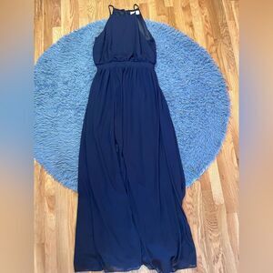 Anthropologie BHLDN Navy Blue Dress Halter-Neck Size L Maxi Bridesmaid